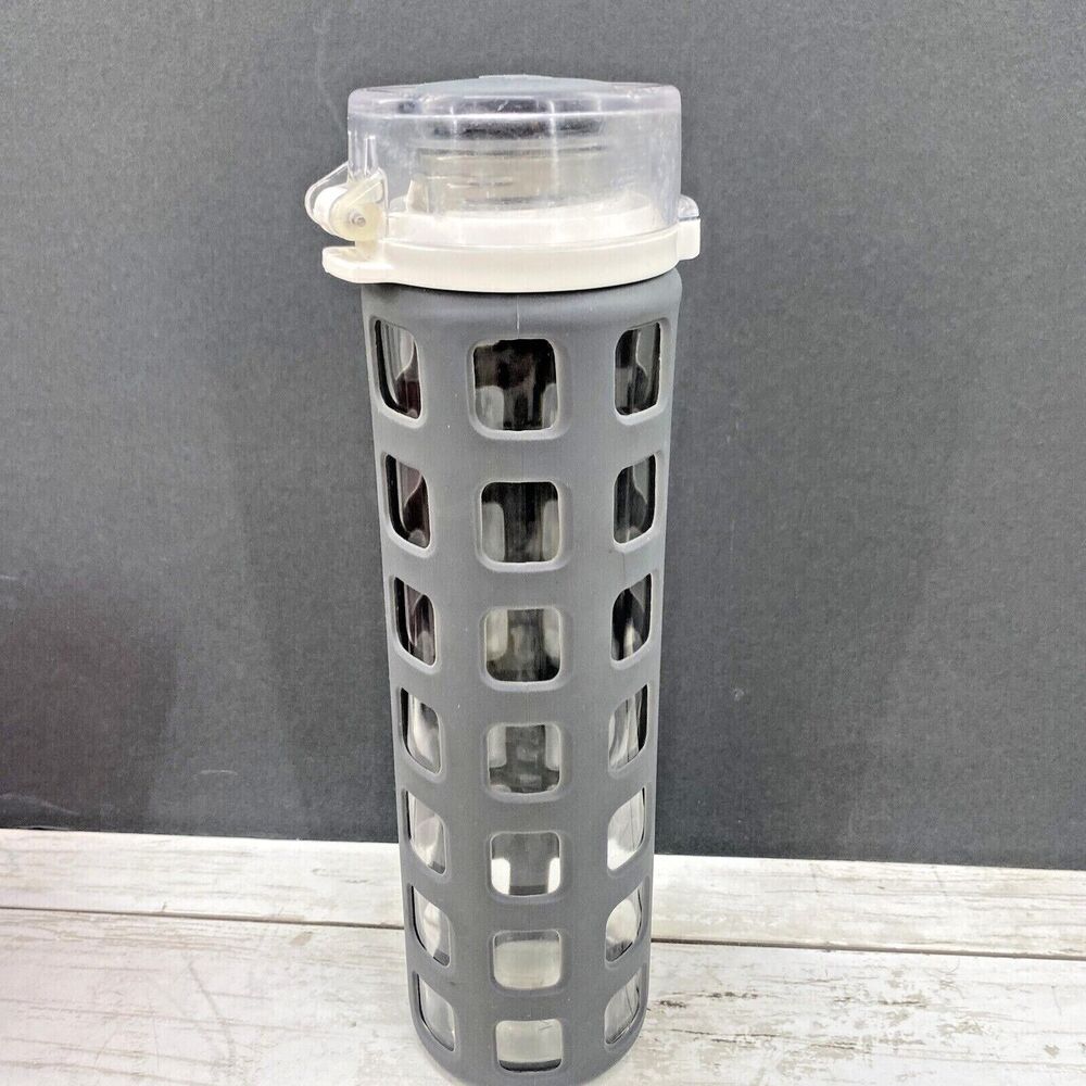 Ello Syndicate Glass Water Bottle One-Touch Flip Lid 20oz BPA Free Gray Sleeve